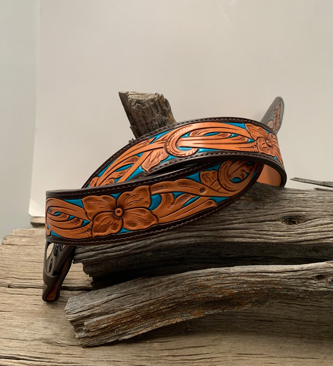 Floral Tooled Belt – Bar TL Custom Leather display picture 1