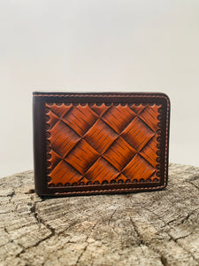 Bi-Fold Wallet-hand tooled basket weave