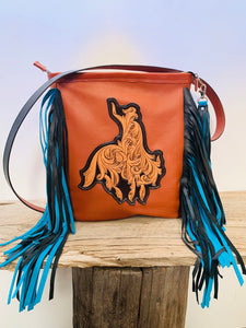 Floral Tooled Bucking Horse Crossbody Bag