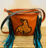 Floral Tooled Bucking Horse Crossbody Bag