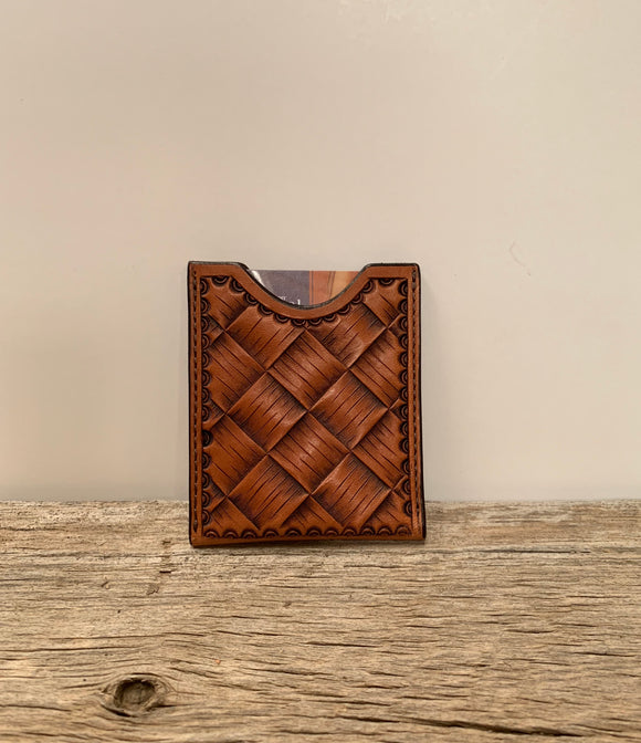 Minimalist card wallet-hand-tooled basket weave