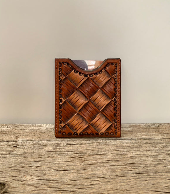 Minimalist card wallet-hand-tooled basket weave