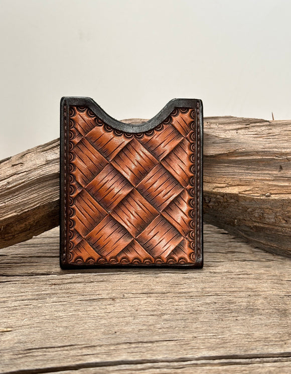 Minimalist card wallet-hand tooled basket weave