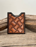 Minimalist card wallet-hand tooled basket weave